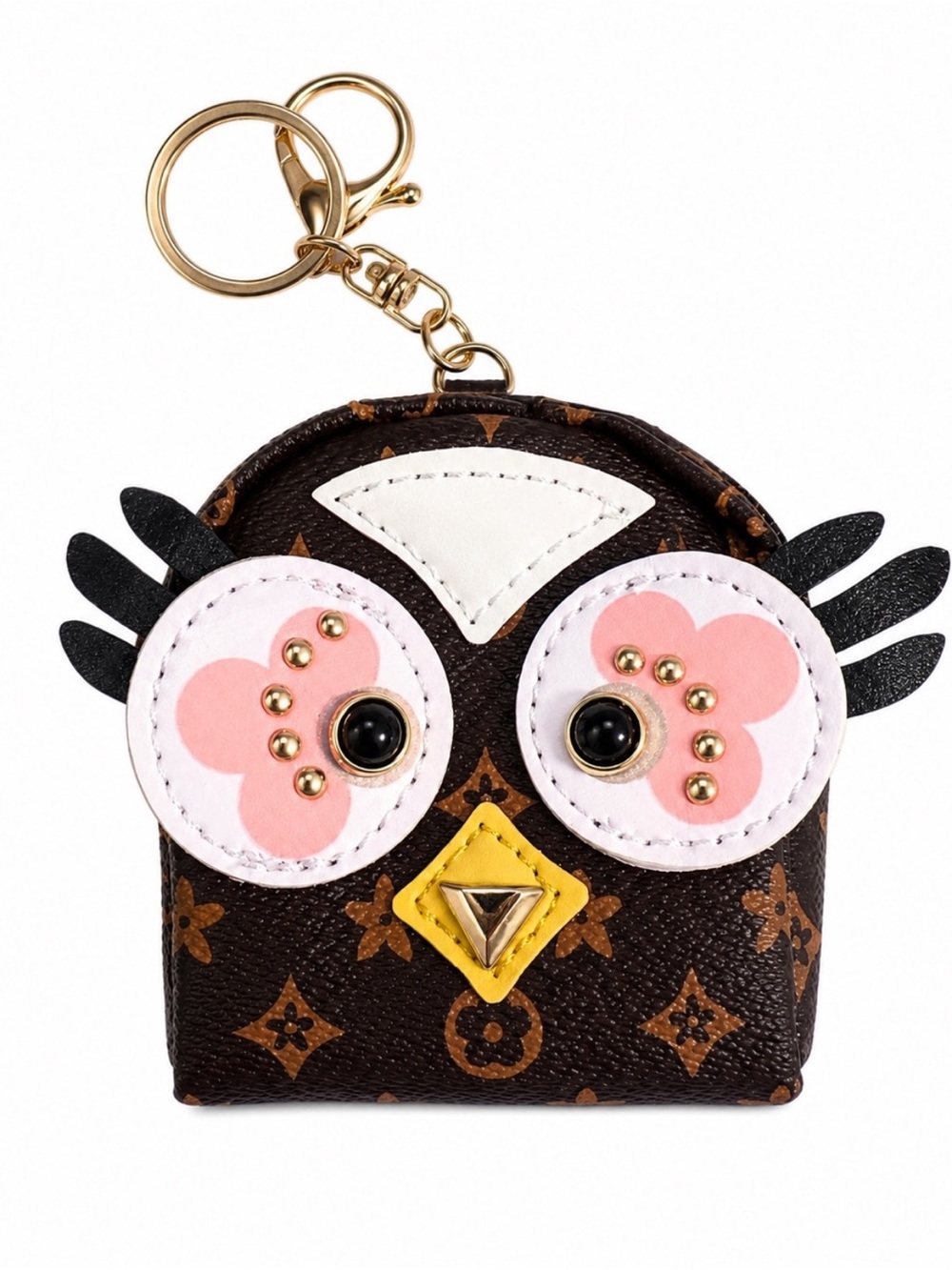 Fashion Brown Owl Keychain Coin Pouch with Pink Accents